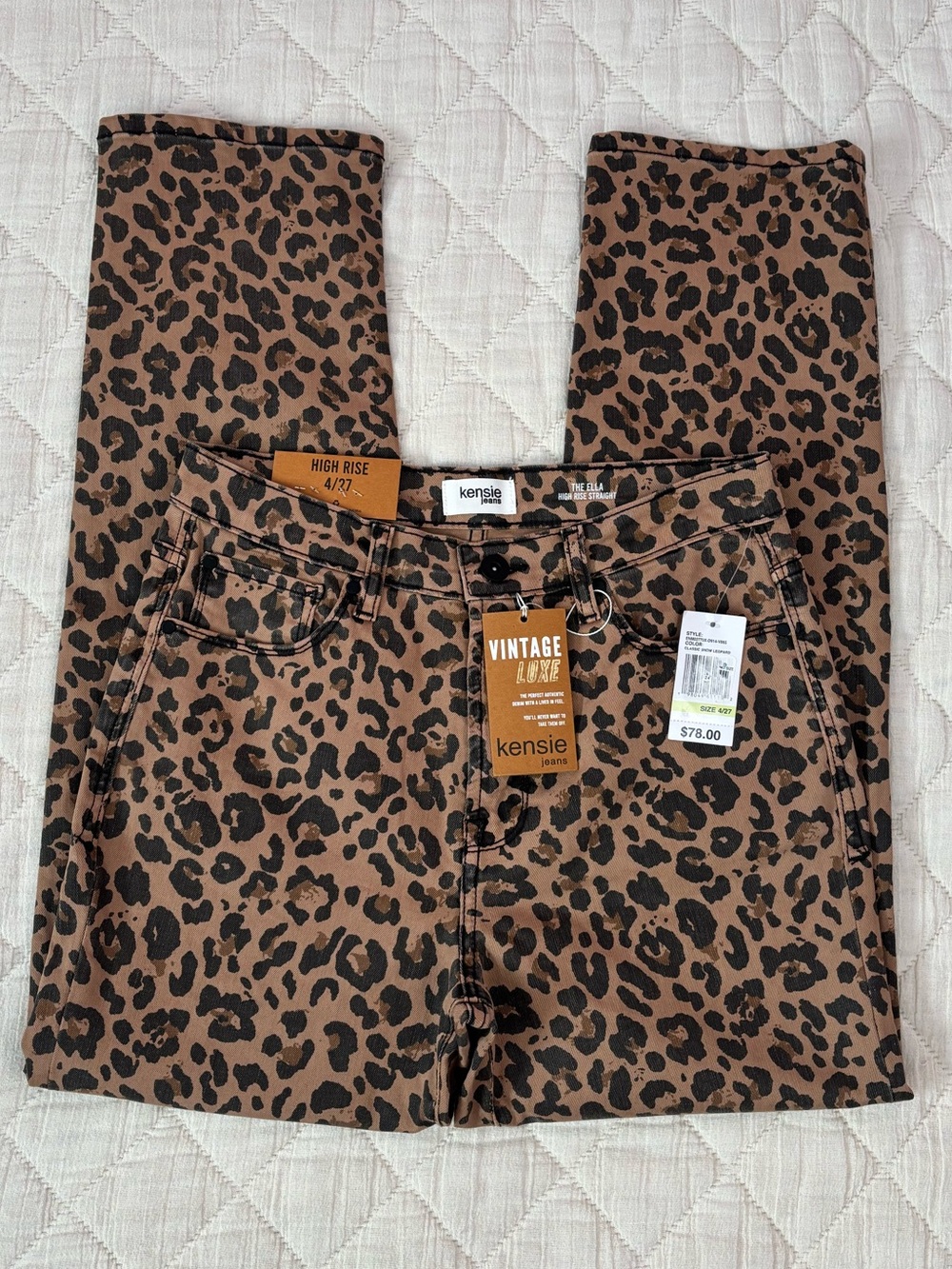 Kensie Leopard Print The Ella High Rise Straight Leg Women Jeans Sz 4/27 -
